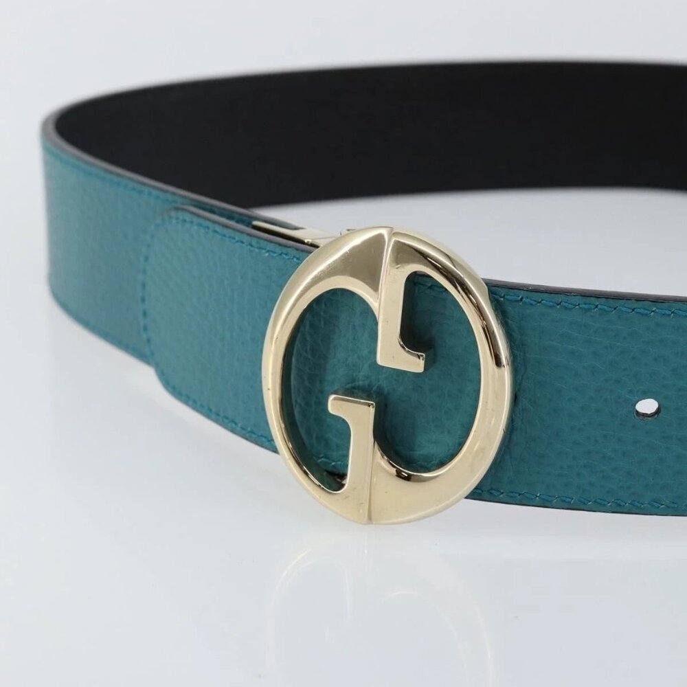 GUCCI Belt Leather Outlet Turquoise Blue Auth - Picture 5 of 11